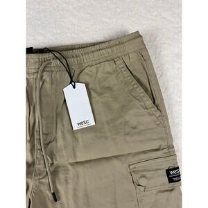WESC Cargo Shorts Khaki Mens Elastic Waist Drawstring Utility Pockets Size XXL‎